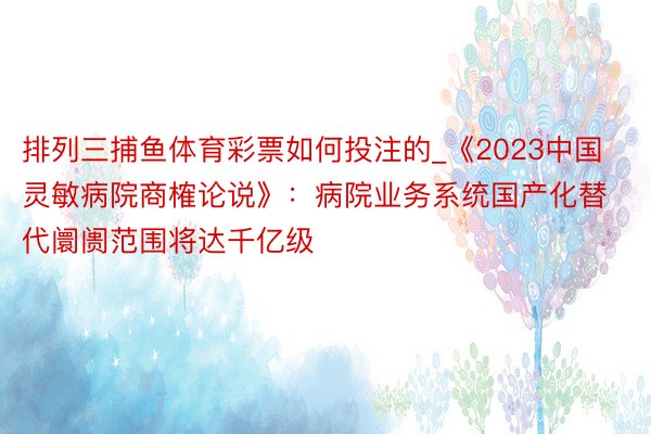 排列三捕鱼体育彩票如何投注的_《2023中国灵敏病院商榷论说》：病院业务系统国产化替代阛阓范围将达千亿级