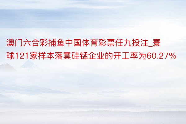 澳门六合彩捕鱼中国体育彩票任九投注_寰球121家样本落寞硅锰企业的开工率为60.27%