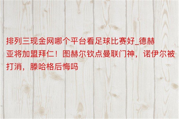 排列三现金网哪个平台看足球比赛好_德赫亚将加盟拜仁！图赫尔钦点曼联门神，诺伊尔被打消，滕哈格后悔吗