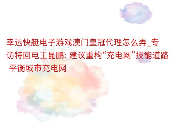 幸运快艇电子游戏澳门皇冠代理怎么弄_专访特回电王昆鹏: 建议重构“充电网”技能道路 平衡城市充电网